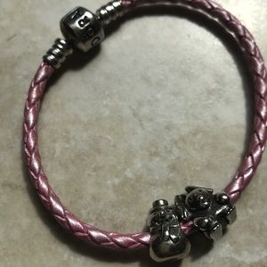 Pandora Pink single Bracelet with two charms